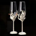 Elegant pair of swan-themed enamel crystal glass champagne flutes decorated with rhinestones - Swan Style (Pair/Simple Pack)