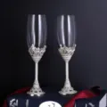 Luxury enamel crystal champagne flute set featuring elegant pearl and floral relief decorations - Cherish Style (Pair/Simple Pack)