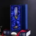 Elegant crystal champagne flute with enamel lily of the valley relief in blue gift box - Iris Style (Single/Gift Box)