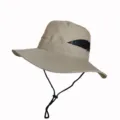Side view of khaki outdoor sun hat with breathable mesh and adjustable chin strap - Adult 55-58cm / Khaki