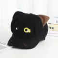 Sweet and cute black cat ear newsboy hat with cartoon embroidery for women, stylish sun hat. - Adult 55-58cm / Black