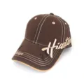 Vintage brown baseball cap with side embroidery, distressed details, and breathable eyelets. - H Coffee