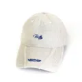 Casquette de baseball en coton lave au style vintage avec broderie bleue et visiere usee - Adulte 56-60cm / Style RE / Kaki