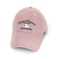 Detailed macro view of cute cartoon sheep embroidery on a pink vintage baseball cap - Little Lamb Pink / Adult 56-60cm