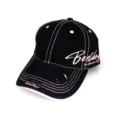 Close-up of the stylish black baseball cap featuring pink stitching and side embroidery. - B Black