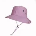 Detail view of pink outdoor sun bucket hat with adjustable chin strap for fishing - Adult 55-58cm / Metal Button Style / Pink