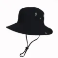 Black outdoor sun bucket hat featuring metal eyelets and a sturdy adjustable chin strap - Adult 55-58cm / Metal Button Style / Black