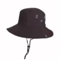 Detailed view of breathable outdoor hiking bucket hat with adjustable chin strap - Adult 55-58cm / Metal Button Style / Coffee