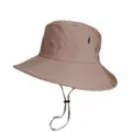 Side detail of a breathable khaki sun hat with vent holes and adjustable chin strap - Adult 55-58cm / Metal Button Style / Khaki