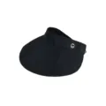 Detail view of black sun visor hat with decorative metallic logo and striped pattern. - Adult 55-58cm / Black