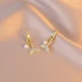 Elegant mermaid tail drop earrings with small pearls and crystals on satin background - Fishtail Rhinestone Pearl Style (E2732 Gold) / Gold