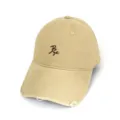 Detailed view of a casual beige washed baseball cap with brown embroidered letter Bye. - Adult 56-60cm / Bye Khaki