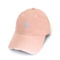 Distressed pink baseball cap featuring cute blue embroidered text 'Bye', casual sun protection. - Adult 56-60cm / Bye Pink