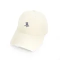 Distressed beige baseball cap featuring a stylish navy cursive 'Bye' embroidery on the front. - Adult 56-60cm / Bye Beige