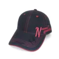 Black distressed baseball cap with red stitching and side embroidery for women and men daily wear - Navy Blue