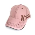 Distressed pink baseball cap with stylish side embroidery, contrast stitching and breathable eyelets. - Pink