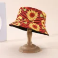 Trendiger Fischerhut mit Sonnenblumen-Print auf Holzständer für optimalen Sonnenschutz im Freien - Erwachsene 55-58cm / Orange Rot Zebra Sonnenblume Stil (8)