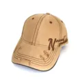 Vintage distressed baseball cap for women, casual outdoor sun hat with side letter embroidery. - N Khaki
