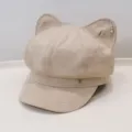 Casquette gavroche chat en daim beige femme automne hiver chapeau de peintre octogonal visière - Adulte 55-58cm / Double G Beige
