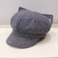 Grey polka dot cat ear painter hat detail, stylish casual duckbill cap for daily wear. - Adult 55-58cm / Polka Dot Gray