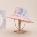 Wide-brimmed marble print sun hat with adjustable chin strap for outdoor sun protection - Adult 55-58cm / Orange Blue White Marble Print (23)