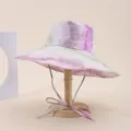 Foldable outdoor wide brim sun hat with vibrant pink and purple tie-dye print design - Adult 55-58cm / Pink Purple Green Tie-Dye Print (24)