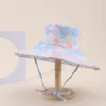 Wide brim floral print sun hat on a wooden stand for outdoor sun protection and travel - Adult 55-58cm / Blue and Pink Floral (34)