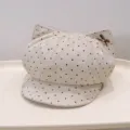 Cute polka dot cat ear baker boy hat, stylish autumn winter newsboy cap for casual wear. - Adult 55-58cm / Polka Dot Cloud Hat - Beige