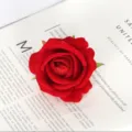 Red velvet artificial rose flower head for wedding decoration, cake decor and floral arrangements. - Red