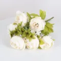 13-Head Artificial Peony Bouquet Silk Fake Flowers for Home Wedding Party Hotel Decor - Creamy White