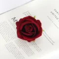 Red velvet artificial rose flower head for wedding decoration cake craft DIY detail view - Burgundy