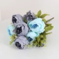 Artificial Peony Flower Bouquet Silk Fake Flowers for Wedding Home Hotel Party Decoration - Grey Blue