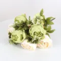 Artificial peony flower bouquet silk floral arrangement for home and wedding decor. - Champagne Green