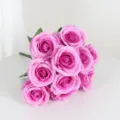 Detailed close-up of 10-head artificial French rose bouquet in pink purple for romantic decor. - Light Purple