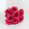 Close-up detail of the 10-head artificial silk rose bouquet showing rich petals and vibrant color. - Rose Red