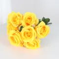 10-head French artificial rose bouquet, yellow silk flowers for wedding, home and party decor. - Yellow