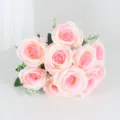 10-head French artificial rose bouquet pink silk flowers for romantic wedding party home decor - Flesh Pink
