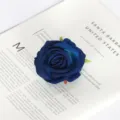 7cm Artificial Velvet Rose Flower Head Dark Blue Fabric Fake Flowers for Wedding Decor - Blue