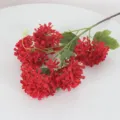 Artificial snow hydrangea 5-head red fake flower for home wedding decoration display - Red