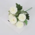 5-head white artificial chrysanthemum dandelion bouquet for home living room decor DIY craft. - White