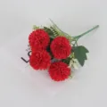 Artificial 5-head pompom chrysanthemum flower bouquet for home garden decor and DIY. - Red