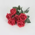 6-head red artificial rose bouquet for home wedding decoration - Dark Red