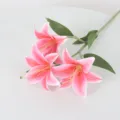 3-Head Artificial Lily Flower Branch Fake Floral Arrangement for Home Wedding Party Decor - Deep Pink