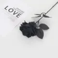 Rosa negra artificial de tallo único para decoración gótica y fiestas de Halloween - Rosa de Terciopelo Pequeña (Negro Puro)
