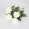 Artificial white rose bouquet 6 heads fake flowers for home decor tabletop arrangement - White