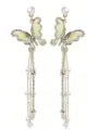 Elegant butterfly tassel earrings with crystals and white pearls in gold finish - Butterfly Tassel Style (E0659 Golden Yellow) / Golden Yellow