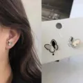 Elegant silver butterfly stud earrings with shell inlay for a romantic French style - Butterfly Shape Stud Earrings (E2515 Silver)