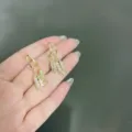 Exquisite gold floral tassel earrings with sparkling marquise-cut cubic zirconia - Wheat Ear Tassel Style (E2381) / Gold (E2381-Alloy)