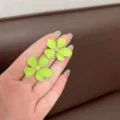 Vibrant lime green floral stud earrings with textured center for summer fashion outfits - Matte Five-Petal Flower Stud Style (E2400) / L / Bright Green (E2400-Large)