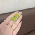 Elegant minimalist lime green square enamel stud earrings for women, chic variant - Square Green Enamel Stud Earrings (E2533) / Avocado Green